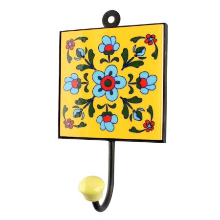 Turquoise Tiny Flower Ceramic Tile Hook